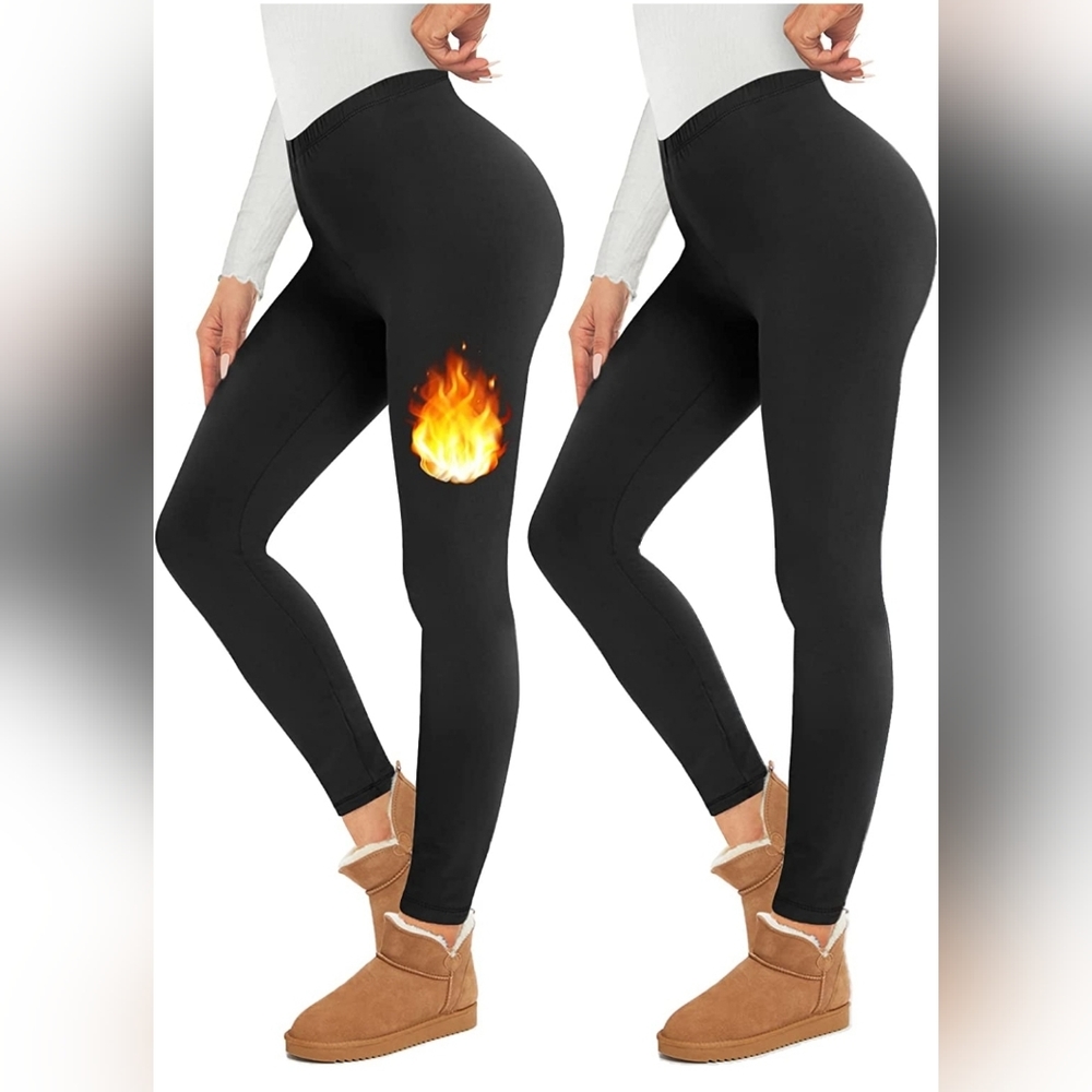 2 Pack Fleece Lined Leggings Women, Thermal Warm Black Winter Workout Pants